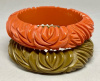 BB381 heavy carved lotus flower bakelite bangles